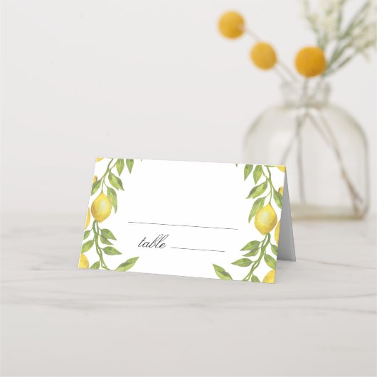 Lemons en Greenery Blossom Wedding Plaatskaartje (Voorkant)