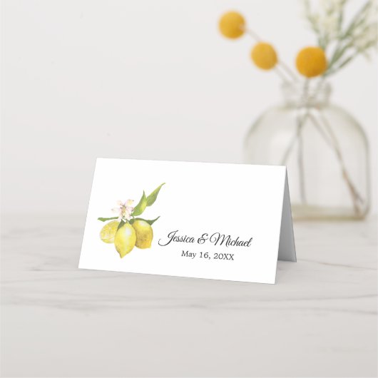 Lemons en Greenery Blossom Wedding Plaatskaartje (Achterkant)