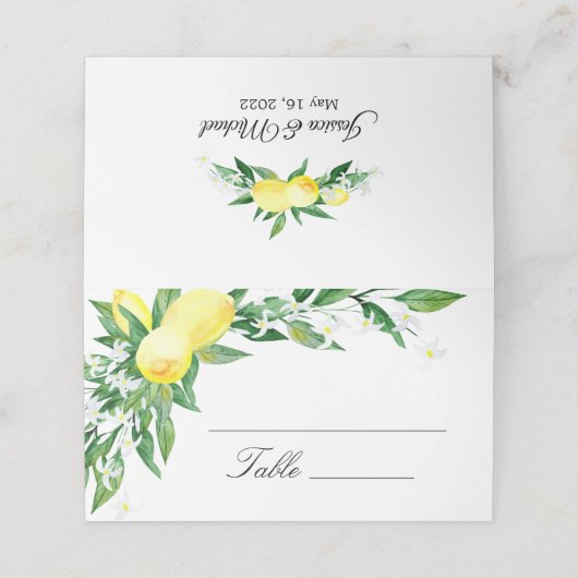 Lemons en Greenery Blossom Wedding Plaatskaartje (Buitenkant ongevouwen)