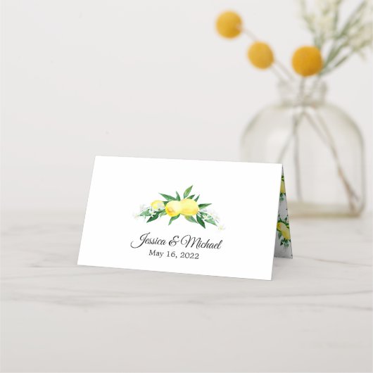 Lemons en Greenery Blossom Wedding Plaatskaartje (Achterkant)