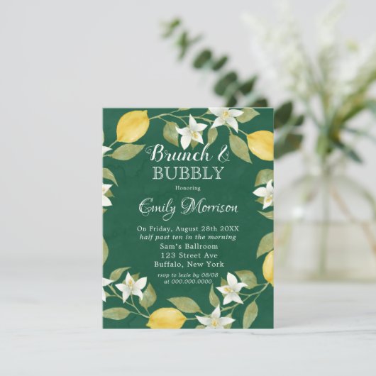 Lemons en Greenery Waterverf Brunch & Bubble Kaart (Staand voorkant)