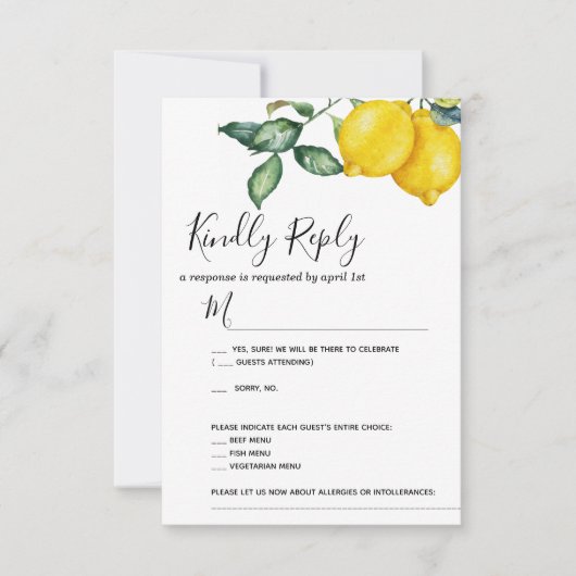 Lemons en Greenery Wedding RSVP-kaart Kaart (Voorkant)