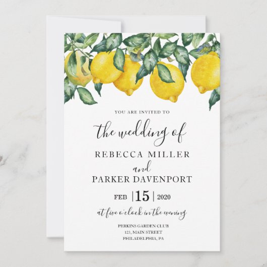 Lemons en Greenery Wedding-uitnodiging Kaart (Voorkant)