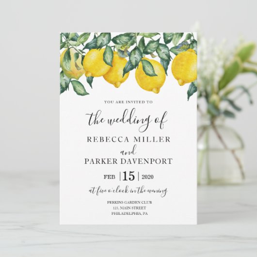 Lemons en Greenery Wedding-uitnodiging Kaart (Staand voorkant)