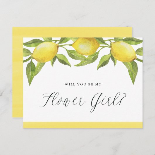 Lemons en Greenery worden mijn Bloemenmeisje Aankondigingskaart (Voorkant / Achterkant)