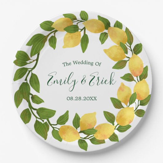 Lemons en Greenery Wreath Wedding Paper Bord (Voorkant)