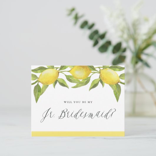 Lemons en Greenery zullen mijn Jr. Bridesmaids zij Aankondigingskaart (Staand voorkant)
