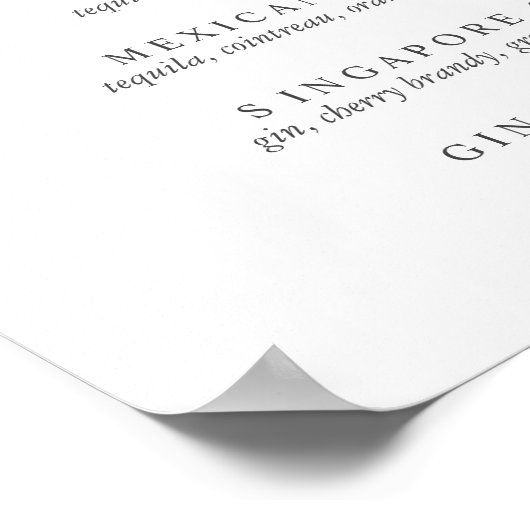 Lemons en Leaves Signature Cocktail Menu Sign. Poster (Hoek)