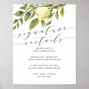 Lemons en Leaves Signature Cocktail Menu Sign. Poster