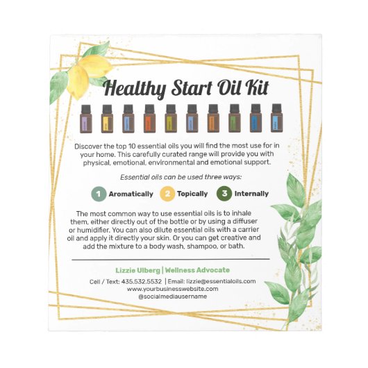 Lemons en lederen Essential Oil Kit Handout Notitieblok (Voorkant)