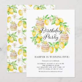 Lemons en Lemon Cupcakes Wreate Birthday Party Kaart