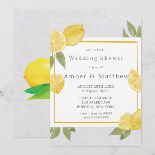 Lemons en Linen Waterverf Wedding Shower (Voorkant / Achterkant)