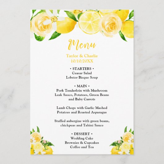 Lemons en olievlek menu (Voorkant)