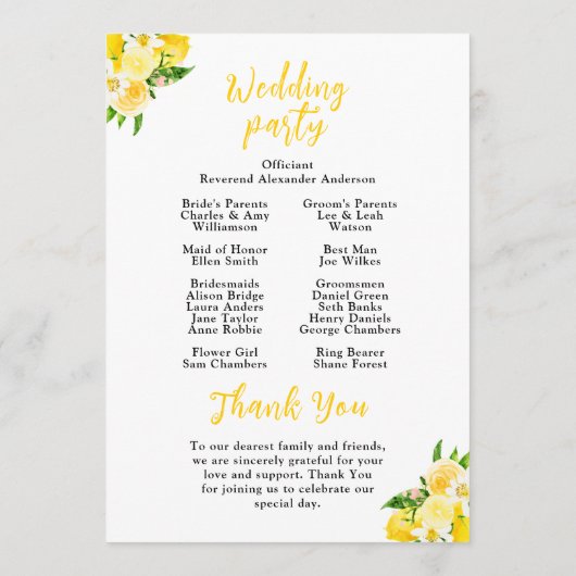 Lemons en olievlek programmakaart (Achterkant)