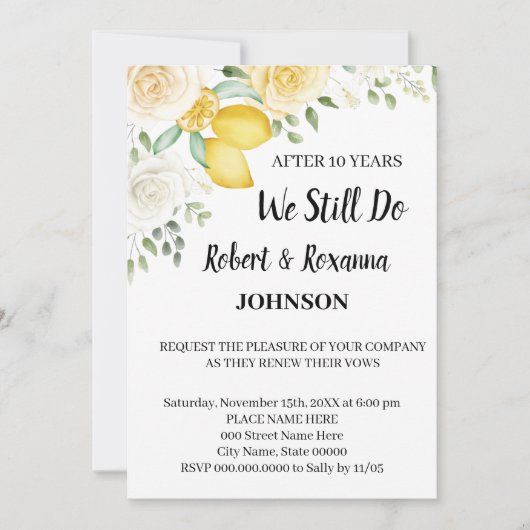 Lemons en Rozen Weddenschap Jubileum Renewal Vows Kaart (Voorkant)