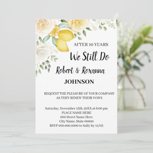 Lemons en Rozen Weddenschap Jubileum Renewal Vows Kaart (Staand voorkant)