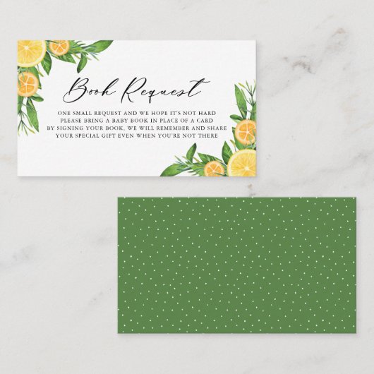 Lemons en Sinaasappels Baby shower Book Request Ka Plaatskaartje (Voorkant / Achterkant)