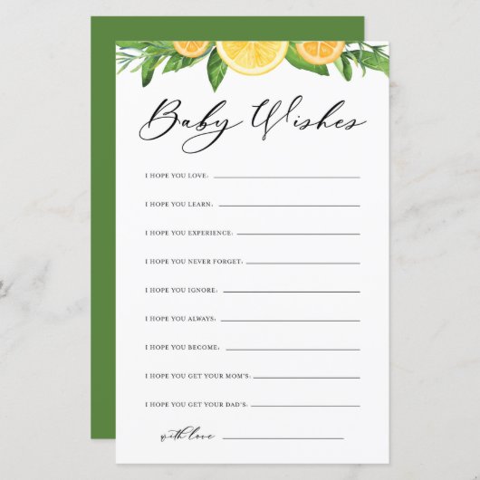 Lemons en Sinaasappels Baby shower Welnu, wenst Ba (Voorkant / Achterkant)