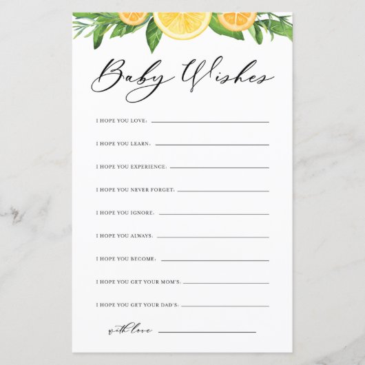 Lemons en Sinaasappels Baby shower Welnu, wenst Ba (Voorkant)
