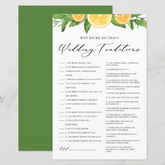 Lemons en Sinaasappels Weddenschappen (Voorkant / Achterkant)