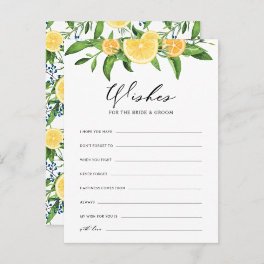 Lemons en Sinaasappels wensen voor de bruid en de Uitnodiging Briefkaart (Voorkant / Achterkant)