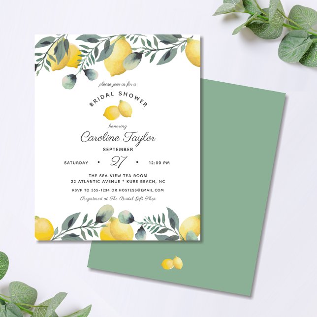 Lemons Eucalyptus Budget Bridal Shower Uitnodiging (Creator heeft geüpload)