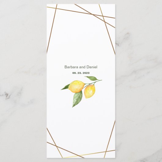 Lemons Eucalyptus Faux Gold Foil Lijst Weddenschap Menu (Achterkant)