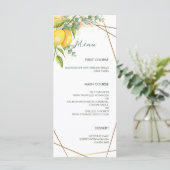 Lemons Eucalyptus Faux Gold Foil Lijst Weddenschap Menu (Staand voorkant)