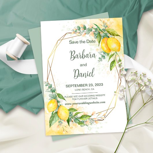 Lemons Eucalyptus Yellow Flowers Save the Date