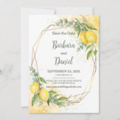 Lemons Eucalyptus Yellow Flowers Save the Date (Voorkant)