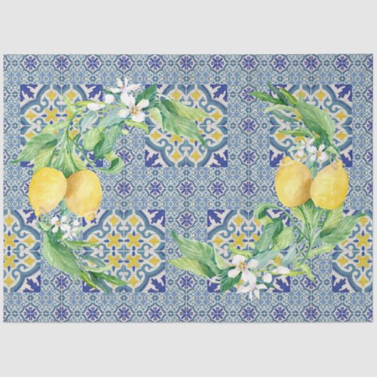 Lemons  Farmhouse Blue n White Decoupage Tissuepapier (Voorkant)