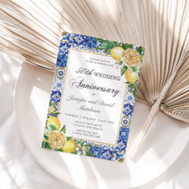 Lemons Floral Blue Tegels 50th Wedding Jubileum Kaart