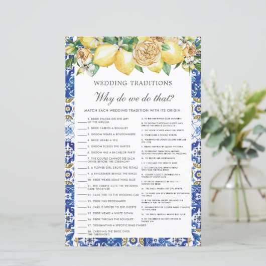 Lemons Floral Bridal Wedding Traditional Game (Staand voorkant)