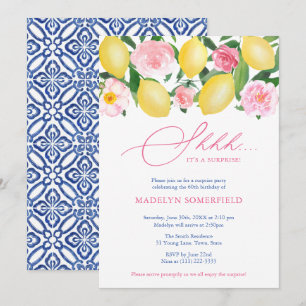 Lemons Floral Shhh! Surprise Lady Birthday Party Kaart