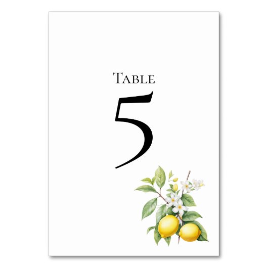 Lemons floral Table Number Card Kaart (Voorkant)