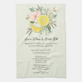 Lemons Flowers en Greenery Wedding Invitation Theedoek (Verticaal)