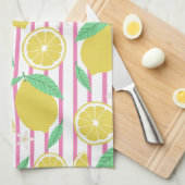 Lemons Flowers Lemonade Striped Patroon Theedoek (Quarter Fold)