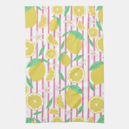 Lemons Flowers Lemonade Striped Patroon Theedoek
