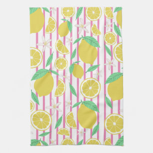 Lemons Flowers Lemonade Striped Patroon Theedoek
