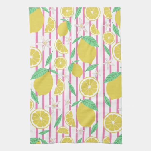 Lemons Flowers Lemonade Striped Patroon Theedoek (Verticaal)