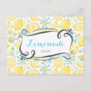 Lemons & Flowers Pattern Lemonade Social Invite Uitnodiging Briefkaart