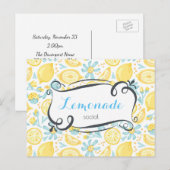 Lemons & Flowers Pattern Lemonade Social Invite Uitnodiging Briefkaart (Voorkant / Achterkant)