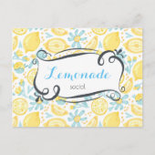 Lemons & Flowers Pattern Lemonade Social Invite Uitnodiging Briefkaart (Voorkant)