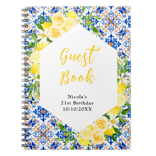 Lemons Foliage Birthday Mediterranean Guest Book Notitieboek (Voorkant)