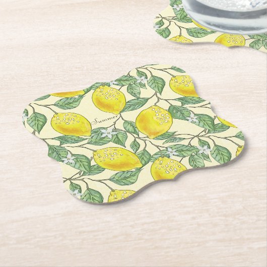  Lemons Fresh Zesty Summer Citrus Pattern Kartonnen Onderzetters (Gekanteld)