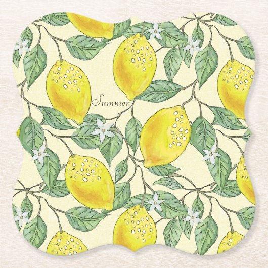 Lemons Fresh Zesty Summer Citrus Pattern Kartonnen Onderzetters (Voorkant)