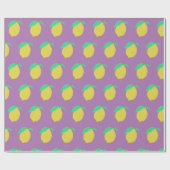 Lemons Fruity Fun Yellow Pattern Paars Cadeaupapier (Vlak)