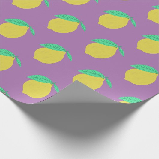 Lemons Fruity Fun Yellow Pattern Paars Cadeaupapier (Hoek)