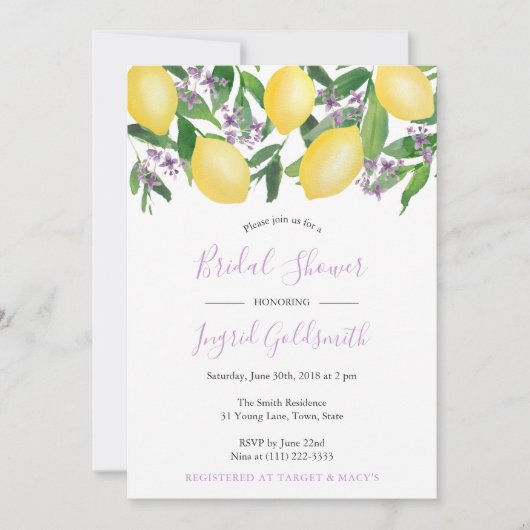 Lemons Geel en Paars Citrus Vrijgezellenfeest Kaart (Voorkant)