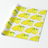 Lemons Geel fruitpatroon Waterverf Rustisch Cadeaupapier (Uitgerold)